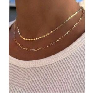 NEW Anthropologie Two Layered Paperclip & Valentino Link Gold Necklace